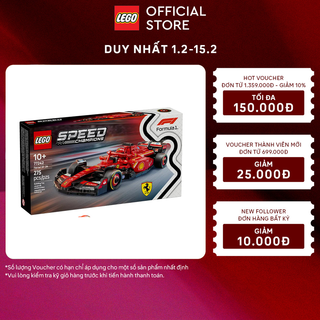 LEGO SPEED CHAMPIONS 77242 Đồ Chơi Lắp Ráp Xe Đua Ferrari SF-24 F1 (275 chi tiết)