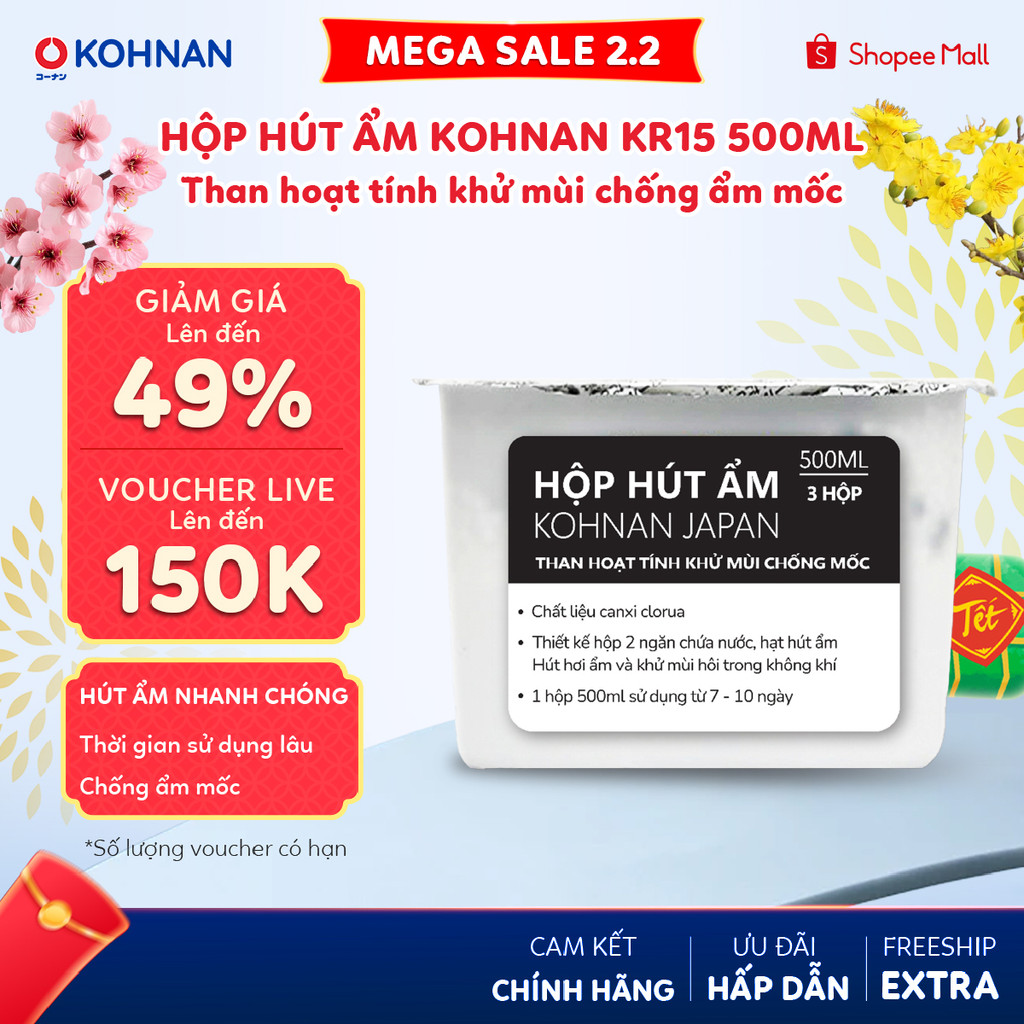 Hộp hút ẩm KOHNAN KR15 500ml than hoạt tính khử mùi chống ẩm mốc