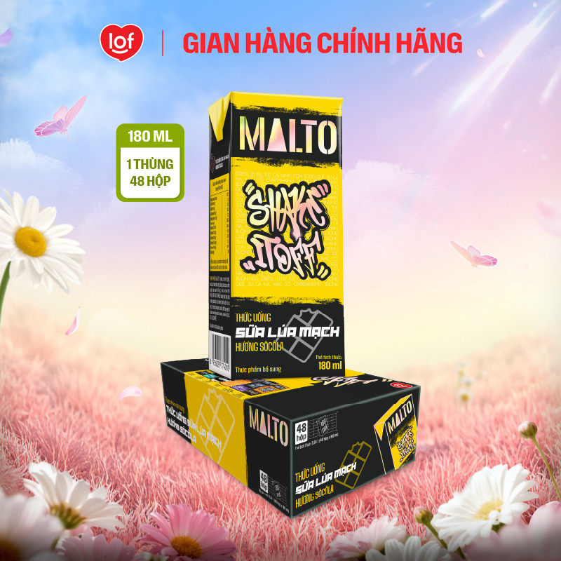 Sữa lúa mạch MALTO Shake It Off hương sôcôla thùng 48 hộp x 180ml