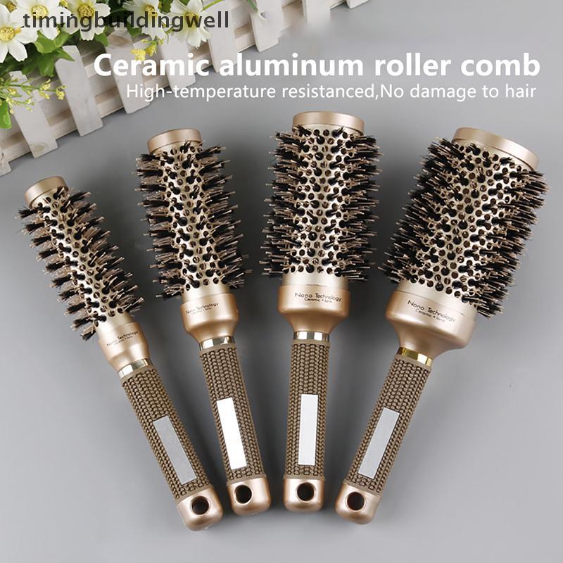 Twvn Professional Thermal Ceramic Ionic Round Barrel Tay cầm chống trượt Bàn chải tóc vàng QDD