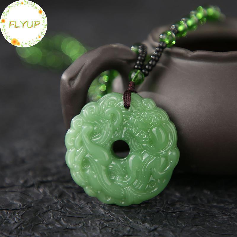 Flyup Mặt Dây Chuyền Xanh Ngọc Khắc Tay Rồng Rỗng Ngọc - Quà Tặng Phong Cách Trung Quốc