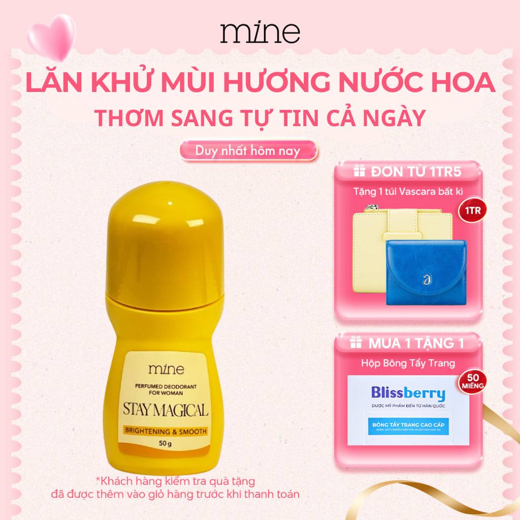 Lăn Khử Mùi Nữ Hương Nước Hoa Mine Dưỡng Trắng Sáng Da Niacinamide, Lăn Nách Thơm Lâu Khử Mùi 50G