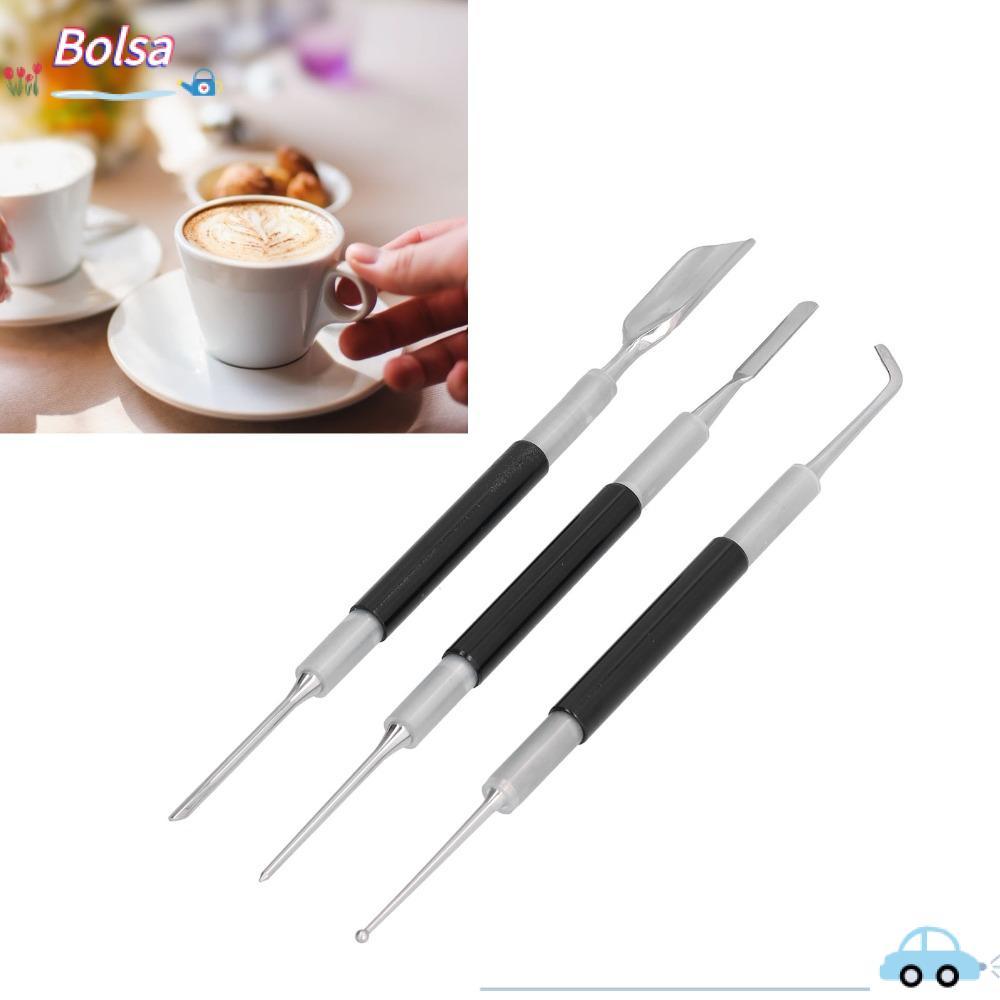 BOLSA 3 Bộ Kim Nghệ Thuật Latte, Bộ 3 Miếng Bút Nghệ Thuật Latte Màu Đen, Đồ Dùng Cà Phê Thìa & Lanc