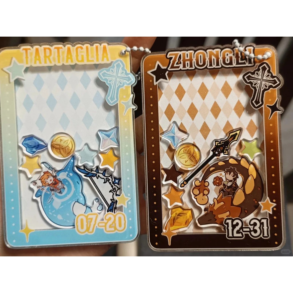 Móc Khóa Shaker Genshin Impact Zhongli Tartaglia Childe Diluc Acrylic Mô Hình Standee Mini Để Bàn Tr