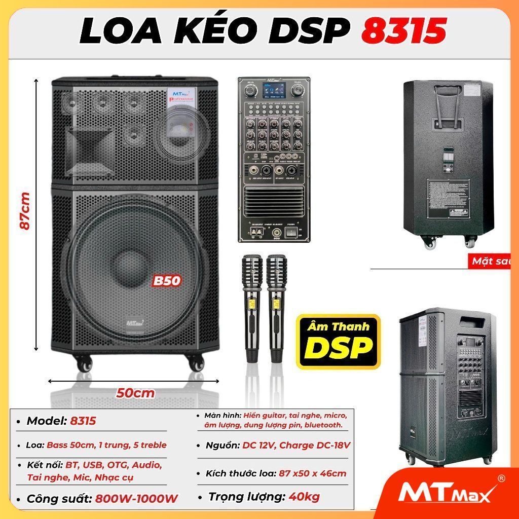 Loa Kéo Karaoke MTMAX 8315 Công Suất Lớn Chíp DSP Hiện Đại Bass 45,1 Trung, 5 Treble, 1500W