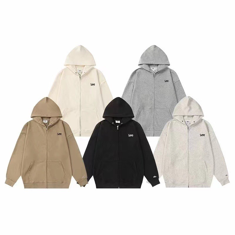 Spot Goods Korean trendy brand lee Zipper hoodie with cherry blossom embroidery, same style as Hanay