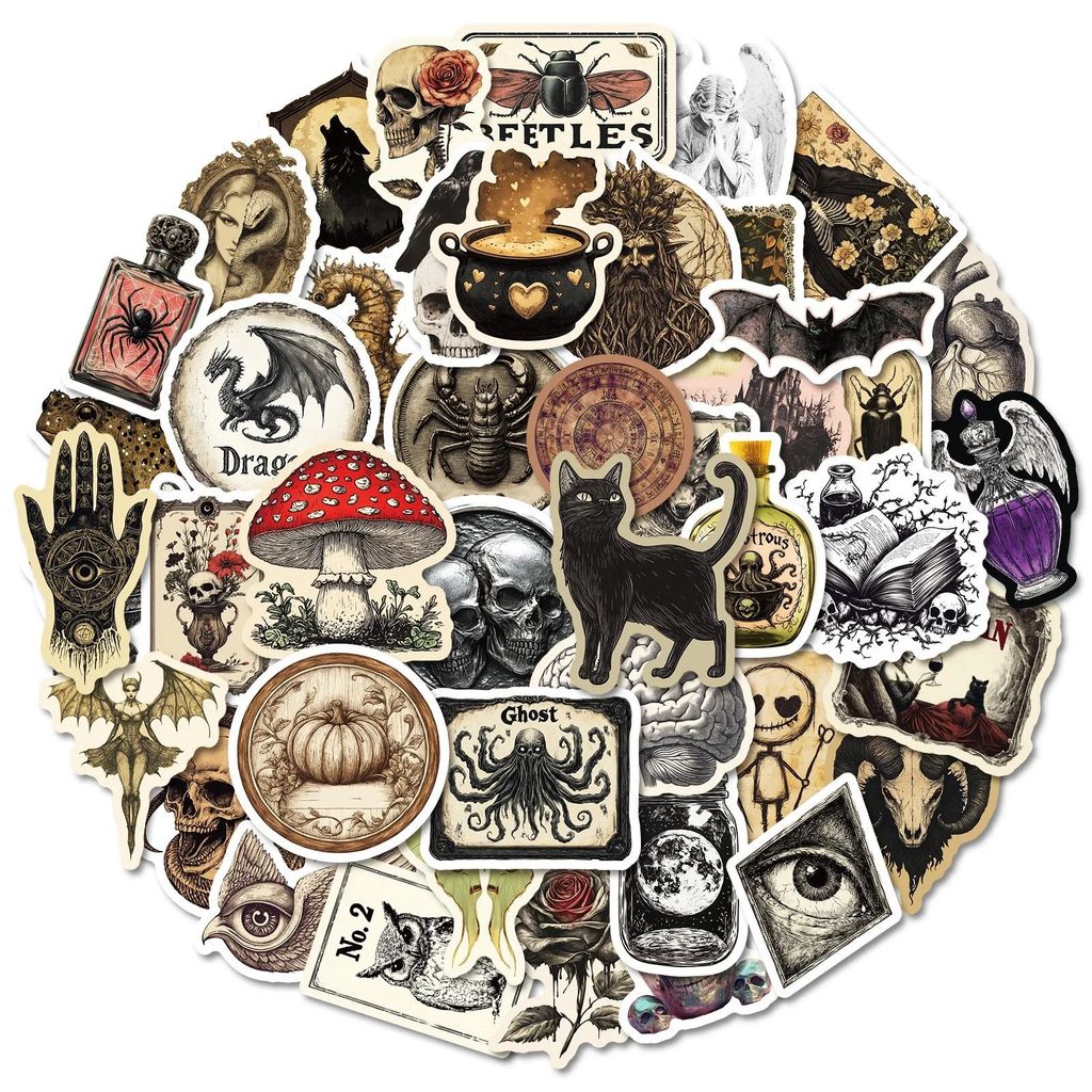 50/100/200 miếng Sticker chai thuốc gothic aesthetic | Decal vali, xe, điện thoại, ván trượt