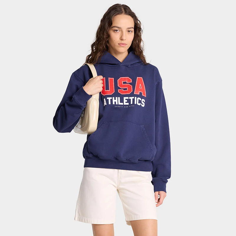 1HYI Letters USA Printed fleece women's hooded sweatshirt with added fleece lining