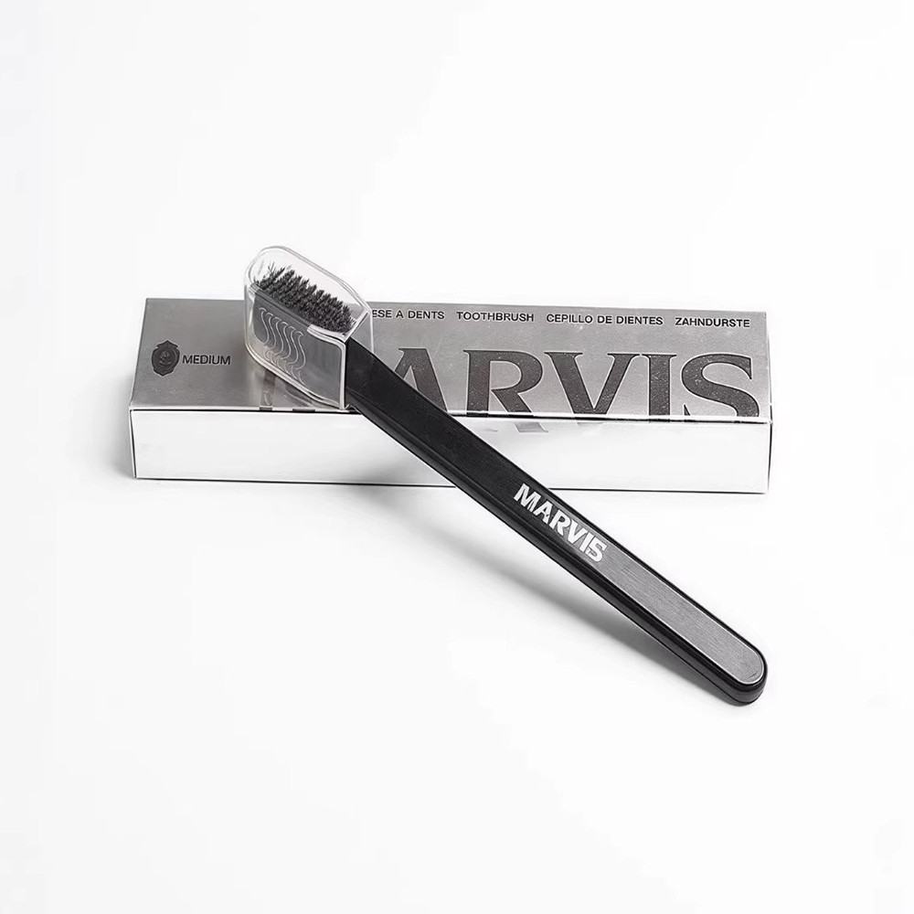 Marvis Soft Medium Nylon Toothbrush In Black Gentle Deep Cleansing Remove Residues Protect Gum Healt