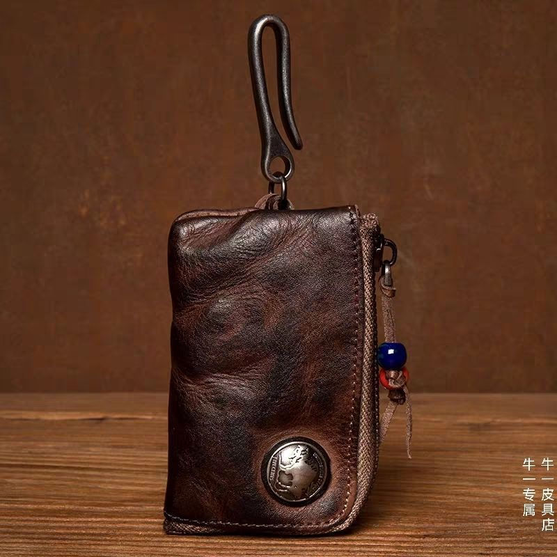 Multifunctional waist12y New product genuine leather key case, handcrafted cowhide, car key wallet, 
