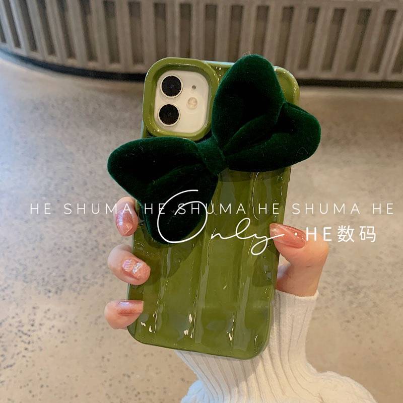 Retro Green Bow 17pro Max Apple 13 Phone Case Iphone16 Silicone 15 Soft 14/12/11/X C4La