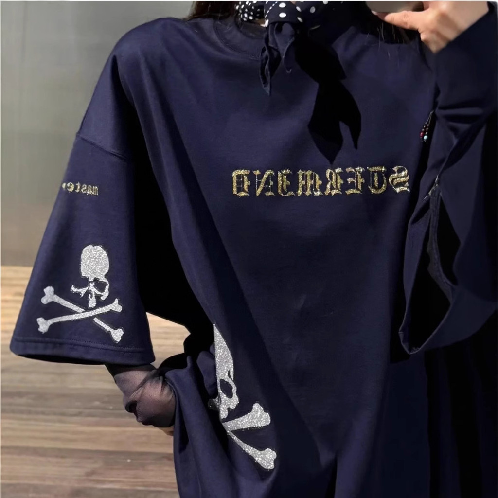 KUOT American Style MMJ Skull glitter short sleeve shirt T American-style high street loose-fitting 