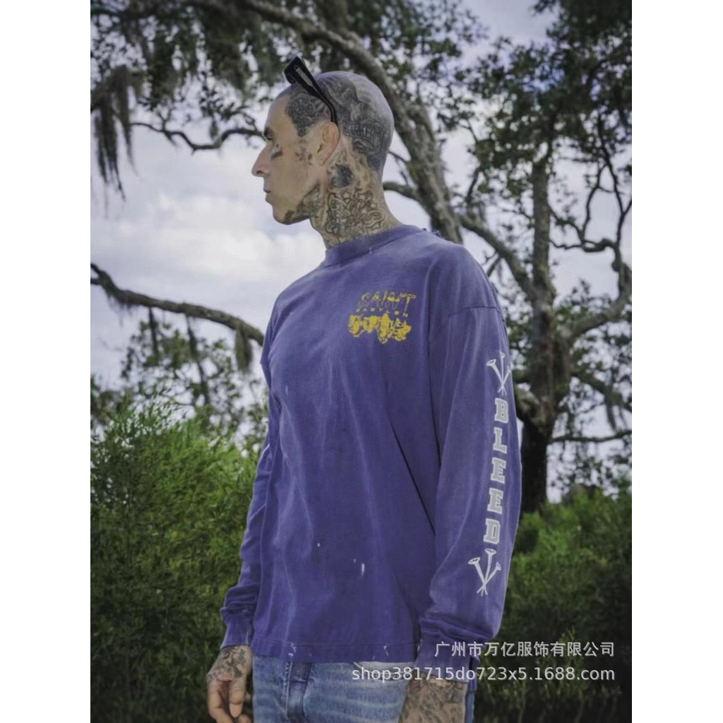 KDXK Saint Michael x BABYLON Collaboration edition printed vintage distressed loose long-sleeve shir