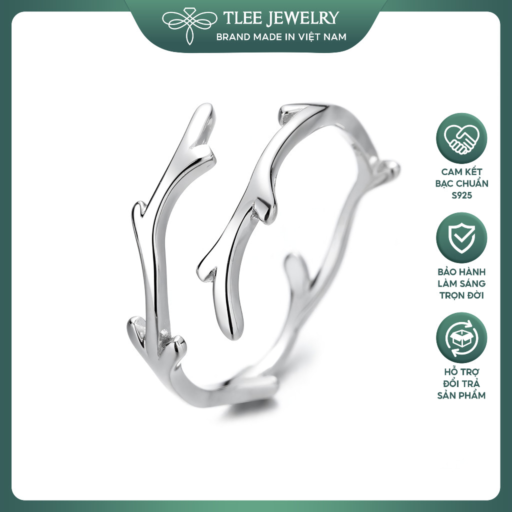 Nhẫn bạc nữ TLEE, nhẫn hình lá mỏng TLEE JEWELLY