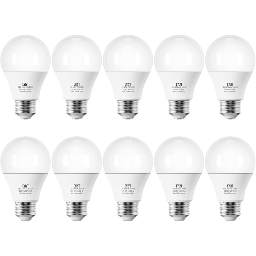Bóng đèn 60 Watt Tương đương Solt Trắng 5000K, E26 A19 Bóng đèn LED 9W 800 Lumen, Focos LED para Cas