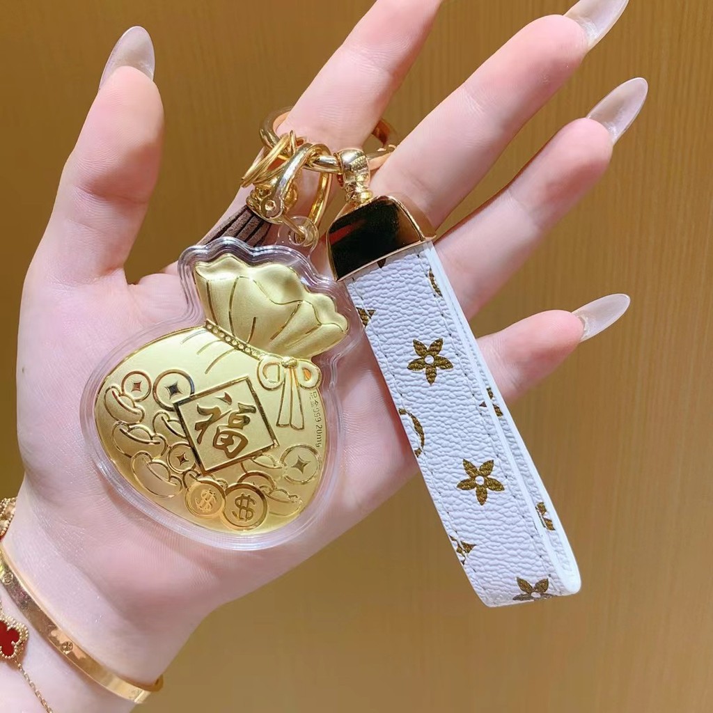 Vòng cổ vàng nguyên chất 999 thủ công - Túi móc khóa mặt dây chuyền may mắn - Quà tặng bạn gái