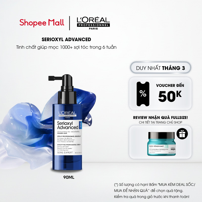 Tinh chất xịt tăng mật độ tóc - làm dày tóc chuyên nghiệp Serioxyl Advanced 90ml - Dành cho tóc thưa, mảnh