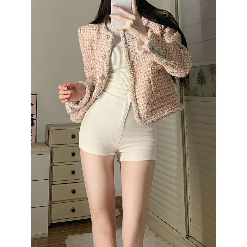 quần đùi jean nữ quần short jean nữ Quần ngắn màu trắng quần đen cạp cao hot girl quần chữ A tôn dán