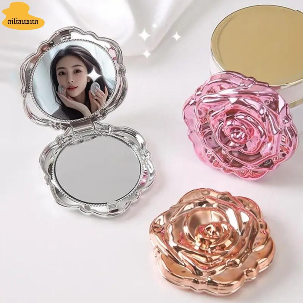 Gương hoa hồng AILIANSUO, Gương trang điểm dài cỡ nhỏ, Gương bỏ túi Mini tròn gấp thanh lịch Du lịch
