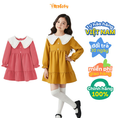   Đầm nhung dài tay cổ sen bé gái Rabity 951.010