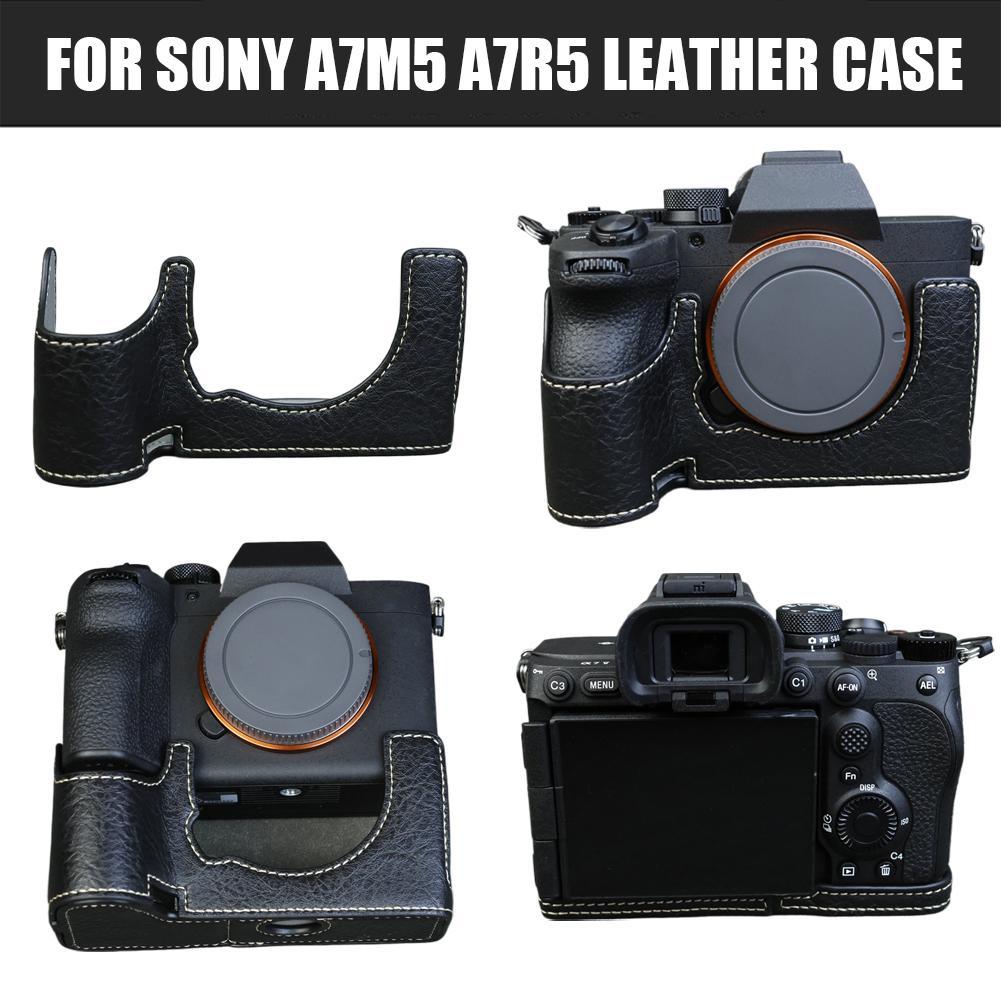 Ốp Da PU Vỏ Máy Ảnh Cho Sony A7m5 A7r5 Vỏ Da Bảo Vệ A7m5 Nửa Bộ Đế A7r5 Vỏ