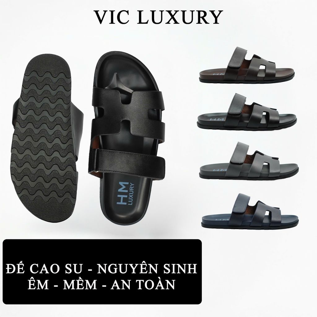 Dép Da Nam Quai Da Bò - Dép Nam Cao Cấp VIC LUXURY MỀM - ÊM - BẢO HÀNH 1 NĂM DL-3344