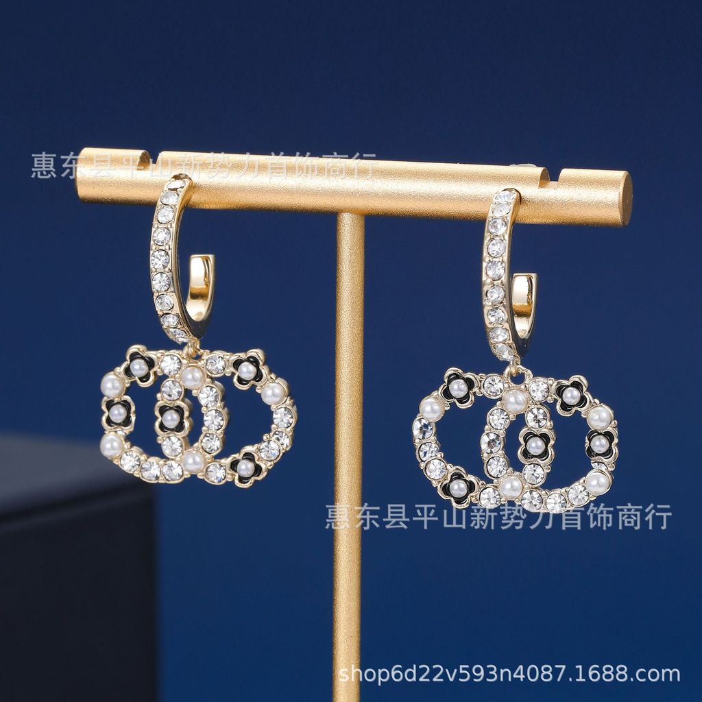 Bông Tai Niche Bông Tai Đôi C Thiết Kế Bạc Kim Ánh Sáng Sang Trọng Phong Cách Chanel Thư Nữ Chanel T