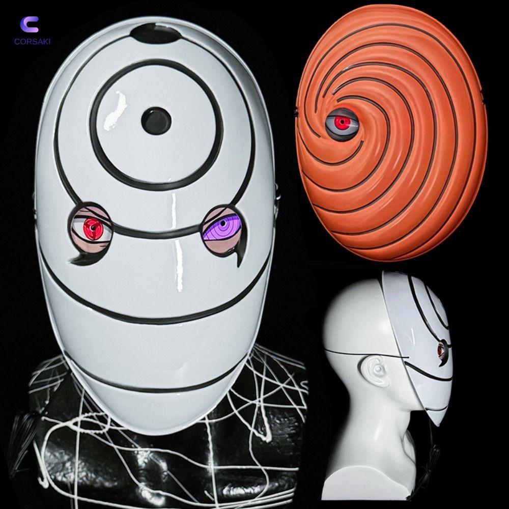 CORSAKI Glowing Naruto, Sasuke Obito Tobi Sharingan Face Cover, Cosplay Full Face Role Play White