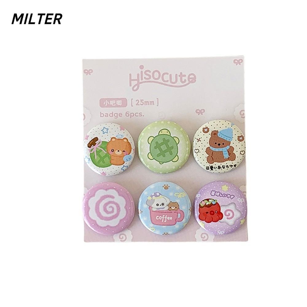 MILTER 6 Chiếc Trâm Trang Trí Huy Hiệu, Bộ Sổ Tay Huy Hiệu Mini Baji, Nhiều Màu Sắc Cũ 25 Mm Sinh Vi