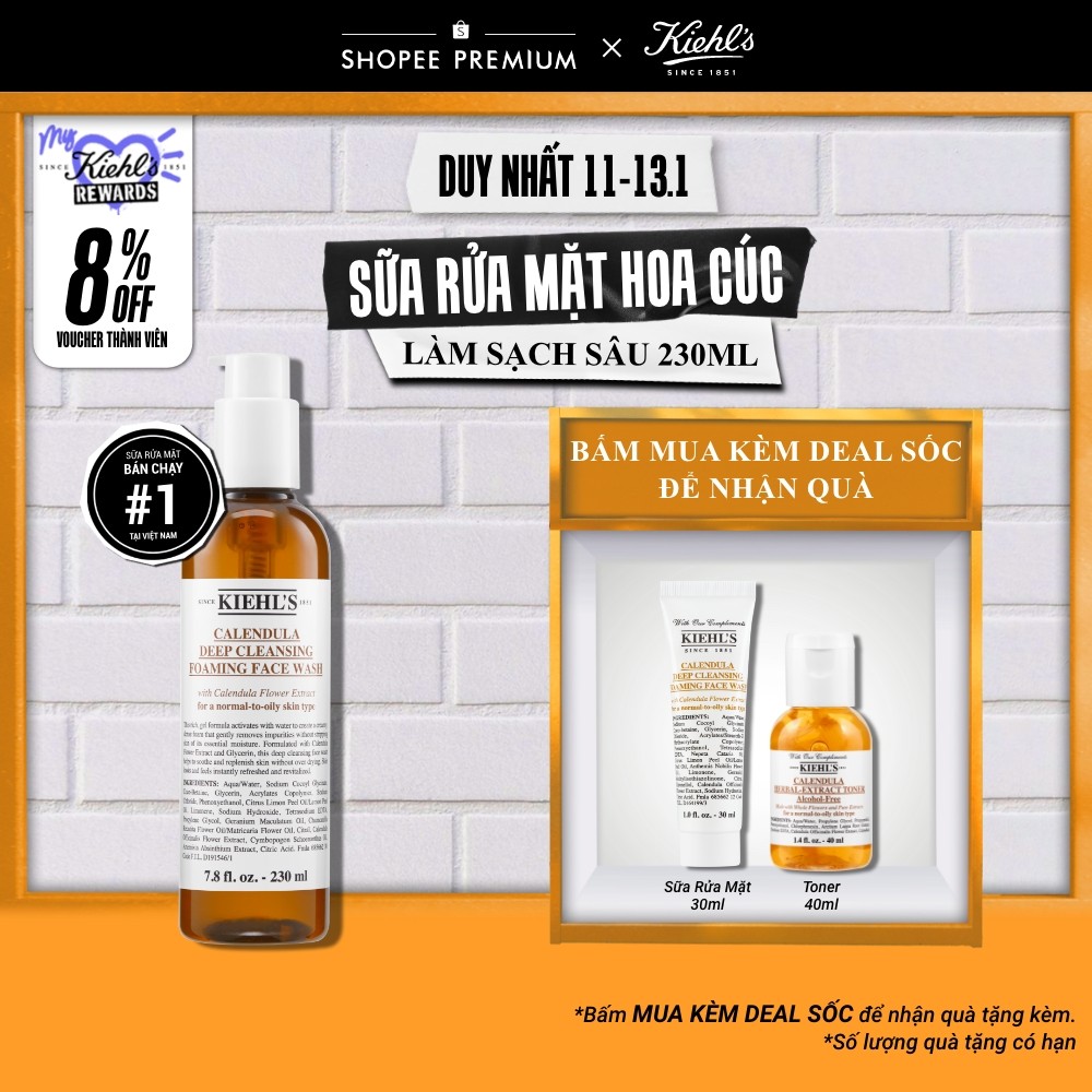 Sữa rửa mặt hoa cúc Kiehl's Calendula Deep Cleansing Foaming Face Wash 230ml