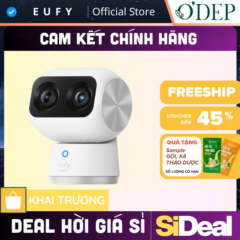 Camera wifi trong nhà Eufy S350, camera kép 4K zoom 8X, xoay 360 độ, có đàm thoại - HAPOS HOF