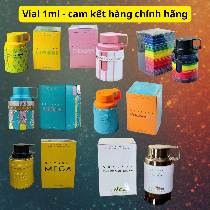 Mẫu 1mL_Nước hoa Odyssey Candee, Spectra,Mega, Mandarin Sky,Homme Man, Limoni, Montagne, Marshmallow