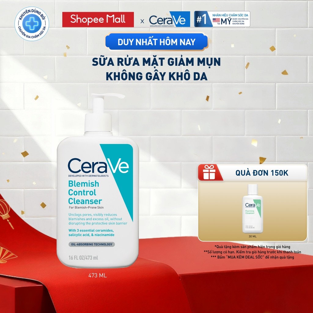 Sữa rửa mặt giảm mụn CeraVe Blemish Control Cleanser 473ml