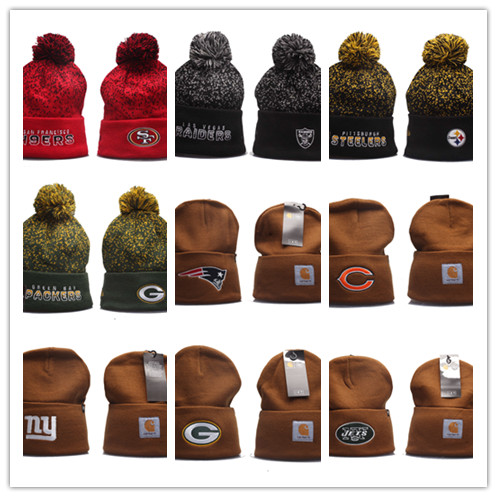 Beanie thêu logo các đội NFL như Ravens, 49ers, Panthers, Broncos, Raiders, Bengals, Bears, Patriots