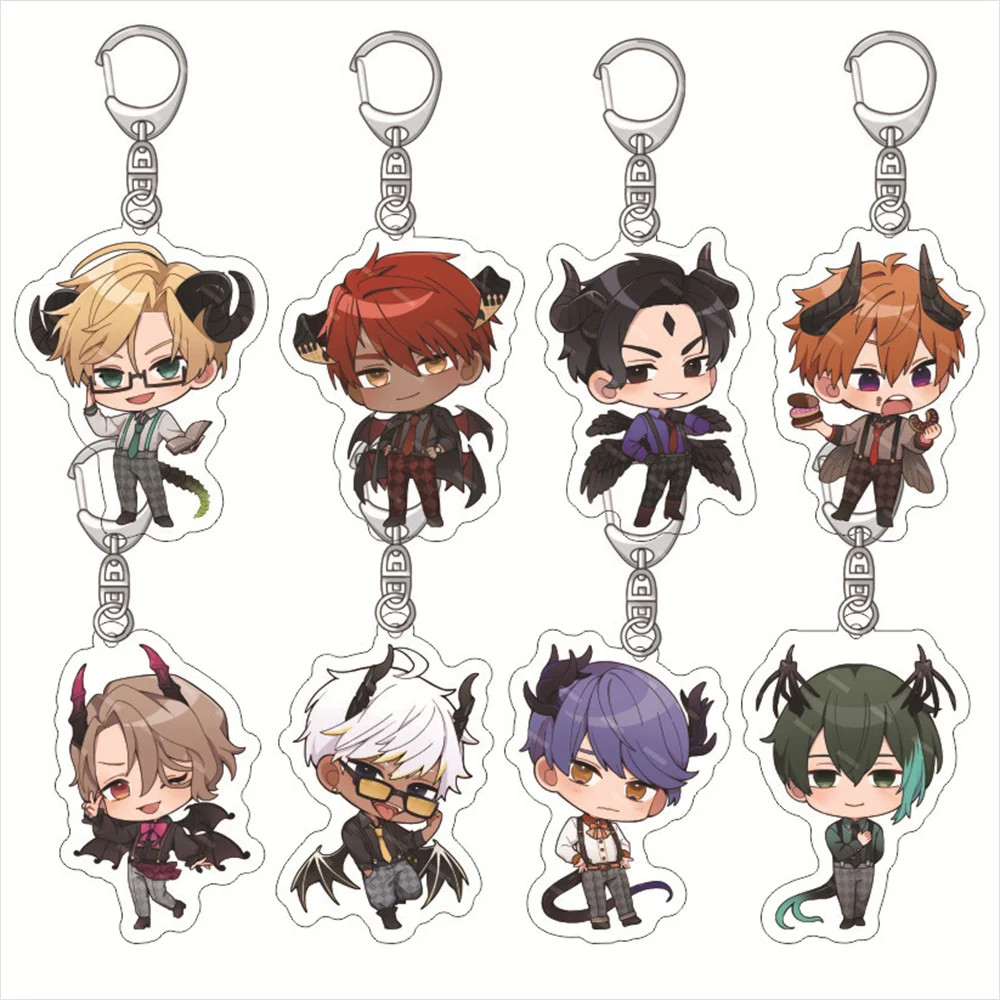 Cartoon Anime Obey Me Figures Acrylic Keychain Mrmon Leviathan Asmodeus  Pajamas Collection Keyring 