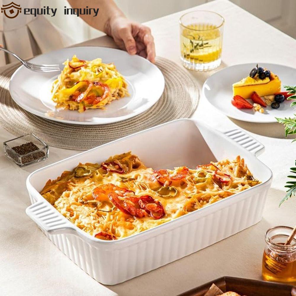 Khay nướng bằng gốm sứ yêu cầu, hình chữ nhật có tay cầm, họa tiết sọc bền bỉ Gà nướng Lasagna Pan R