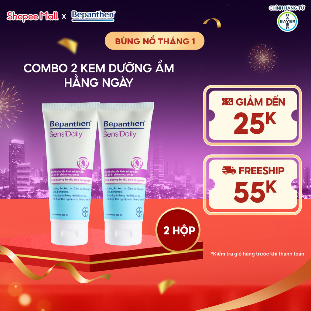 Combo 2 Kem Dưỡng Ẩm Hằng Ngày BEPANTHEN Sensidaily Tuýp 200G x2 Dành Cho Da Khô, Nhạy Cảm và Dễ Bị 