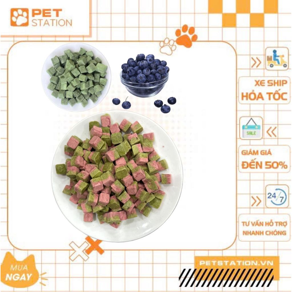 Viên cỏ mèo mix việt quất sấy, hỗ trợ tiêu búi lông, mượt lông cho chó mèo, hamster, sóc - Petstatio