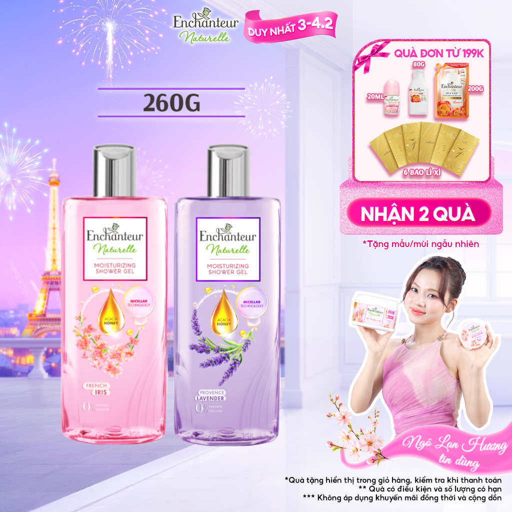 Sữa tắm dưỡng da thiên nhiên Enchanteur Naturelle hương hoa Lavender/ Iris 260g