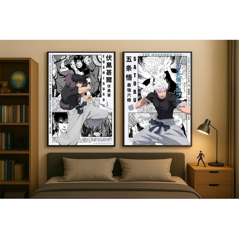 Nhân vật Anime / Manga: Fujitera và Gojo | Poster Manga Jujutsu Nhật Bản | Giấy bán bóng cổ điển | Đ