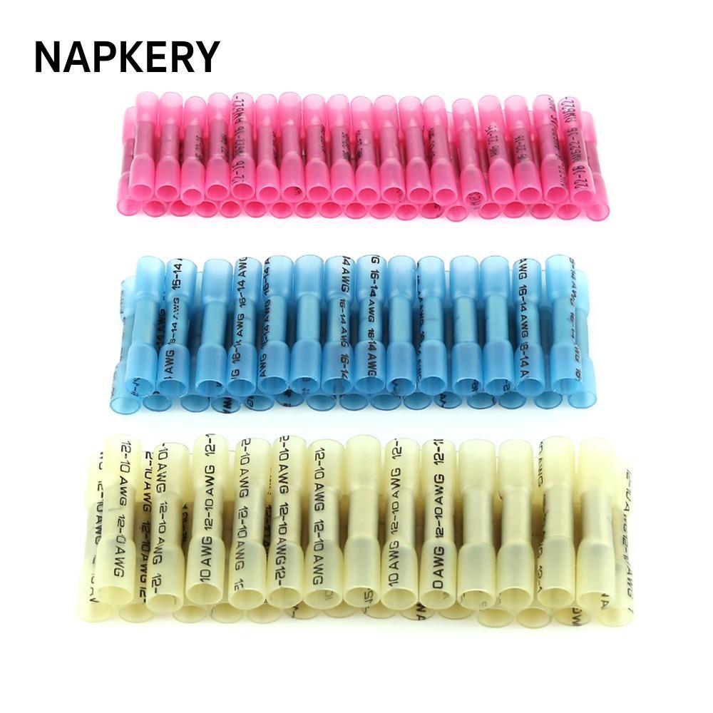 Đầu nối dây co nhiệt NAPKERY 300 chiếc, 22-16AWG / 16-14AWG / 12-10 AWG Đầu nối mông màu vàng xanh đ