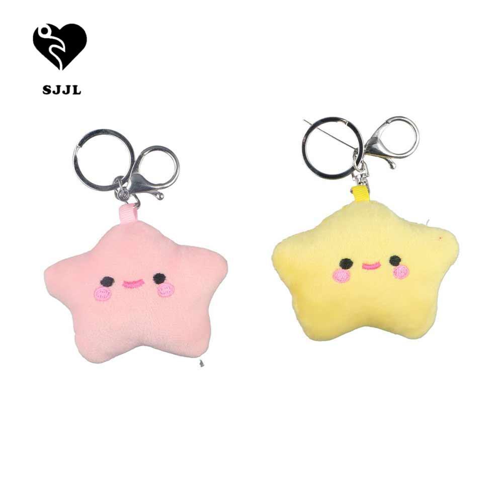 SJJL Smile Stars Plus Keyring, Pom Pom Starfish Fluffy Fur Smile Star Key Ring, Creative Smile Stars