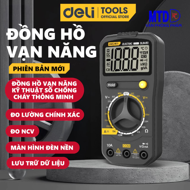 Đồng hồ vạn năng Deli Kẹp Ampe chính hãng -Màn hình LED kỹ thuật số - Phạm vi đo 600V-DL8490