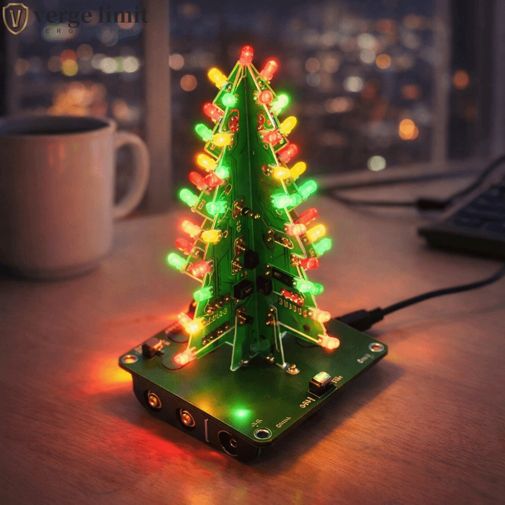 VERGE LIMIT LED Đồ chơi nhấp nháy cây thông Noel, Bộ thực hành hàn Đỏ Xanh Vàng LED 3D Bộ cây thông 