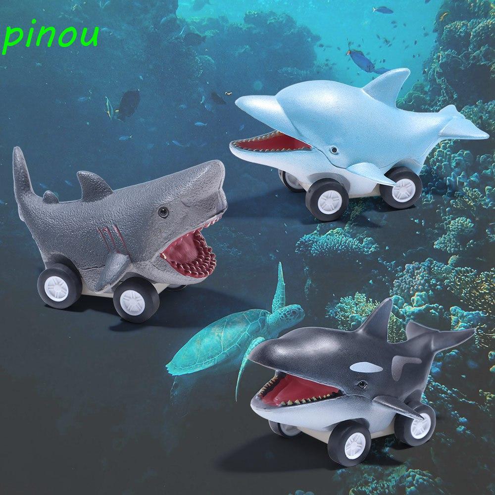 LONGQIYING Press and Go Car Toy, Great White Shark Đồ chơi ô tô quán tính cá heo dễ thương, giáo dục