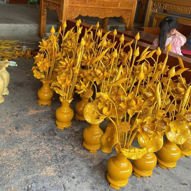Bình Hoa Sen Gỗ Mít 87cm Cao Cấp – Bình Hoa Bàn Thờ Phật, Bàn Thờ Gia Tiên, Đồ Thờ Phong Thủy..