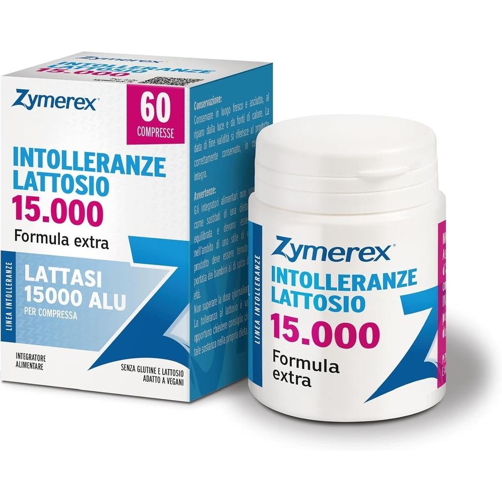 Zymerex INTOLERANZE Lactose 15.000 | 60 viên | THÔNG SỐ | Lactase 15000 ALU | Enzyme Lactase nguyên 