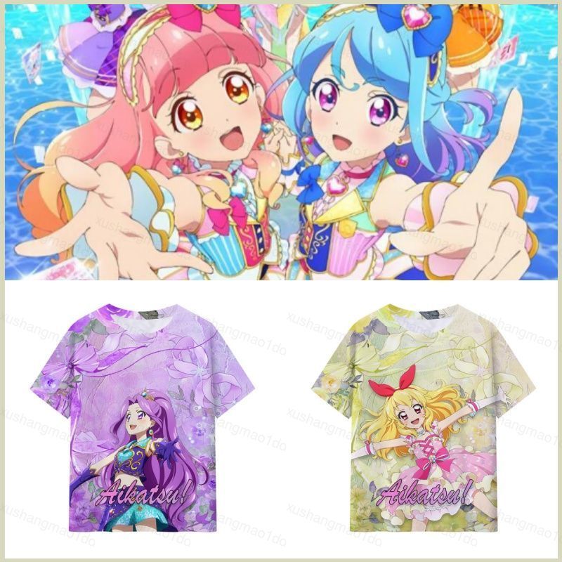 XS1 Aikatsu STARS Nijino Yume Sakuraba Rola Áo Thun Mùa Hè Anime Tay Ngắn Top XS1