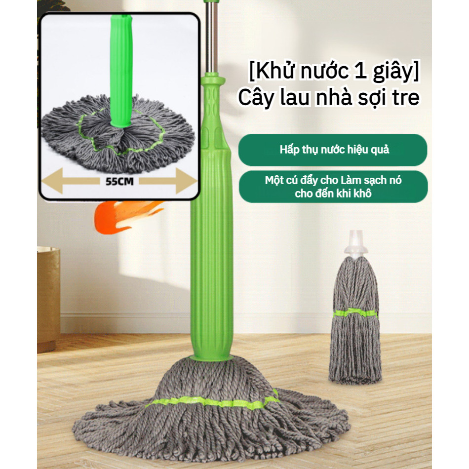 【1-Second Drying】Bamboo Fiber Self-Wringing Spin Mop/Self-Wringing Mop/Spin Mop/Bamboo Fiber Mop/Qui