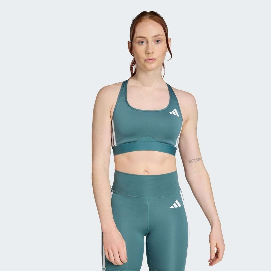 adidas Gym & Training Powerreact Train Medium-Support 3-Stripes Bra Women Green JY2117